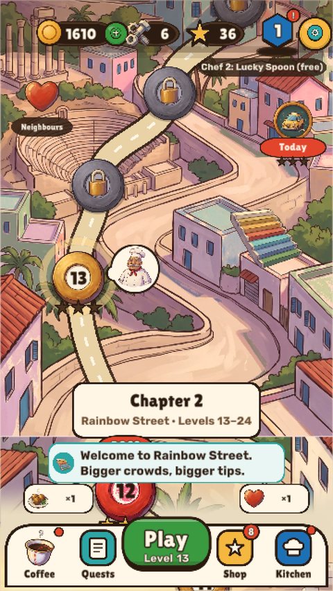 The painted chapter map with the next level to play